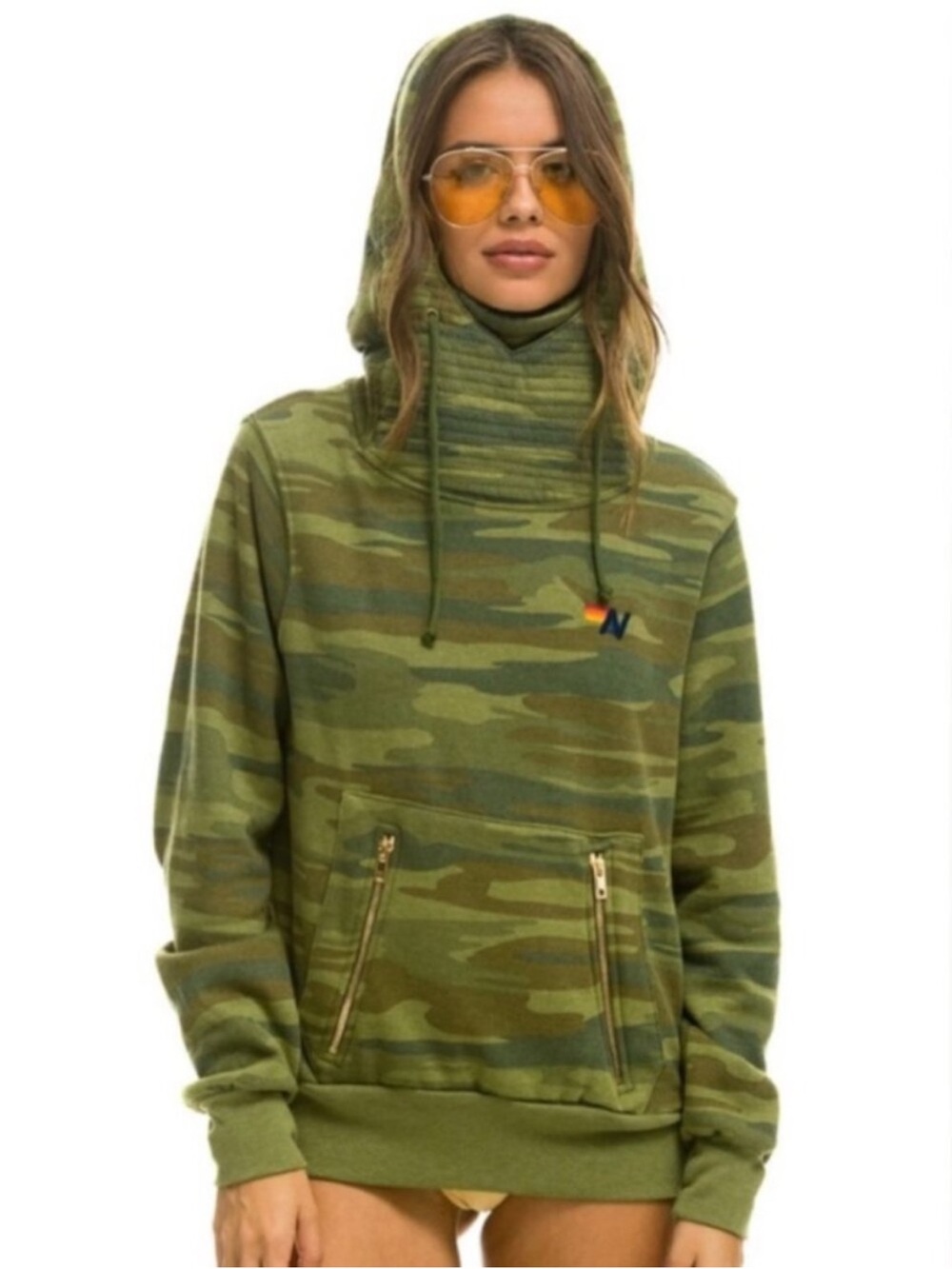 🌺SALE🌺 Aviator Nation Green Camo Pullover Hoodie with gold zippers size small i - Picture 4 of 14
